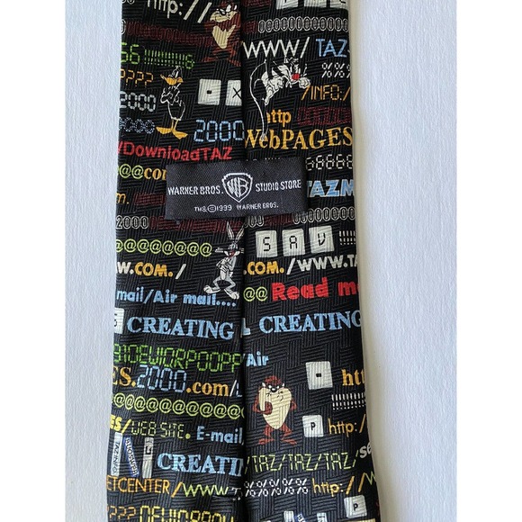 Vintage 1999 90s Warner Bros silk Looney Tunes Internet tie Bugs Bunny Taz Daffy - Picture 5 of 10